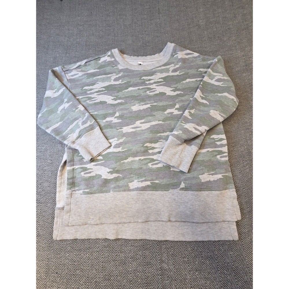 90 Degree By Reflex Sweatshirt Women's L Multicolor Camo Fleece Lined Hi Low Hem